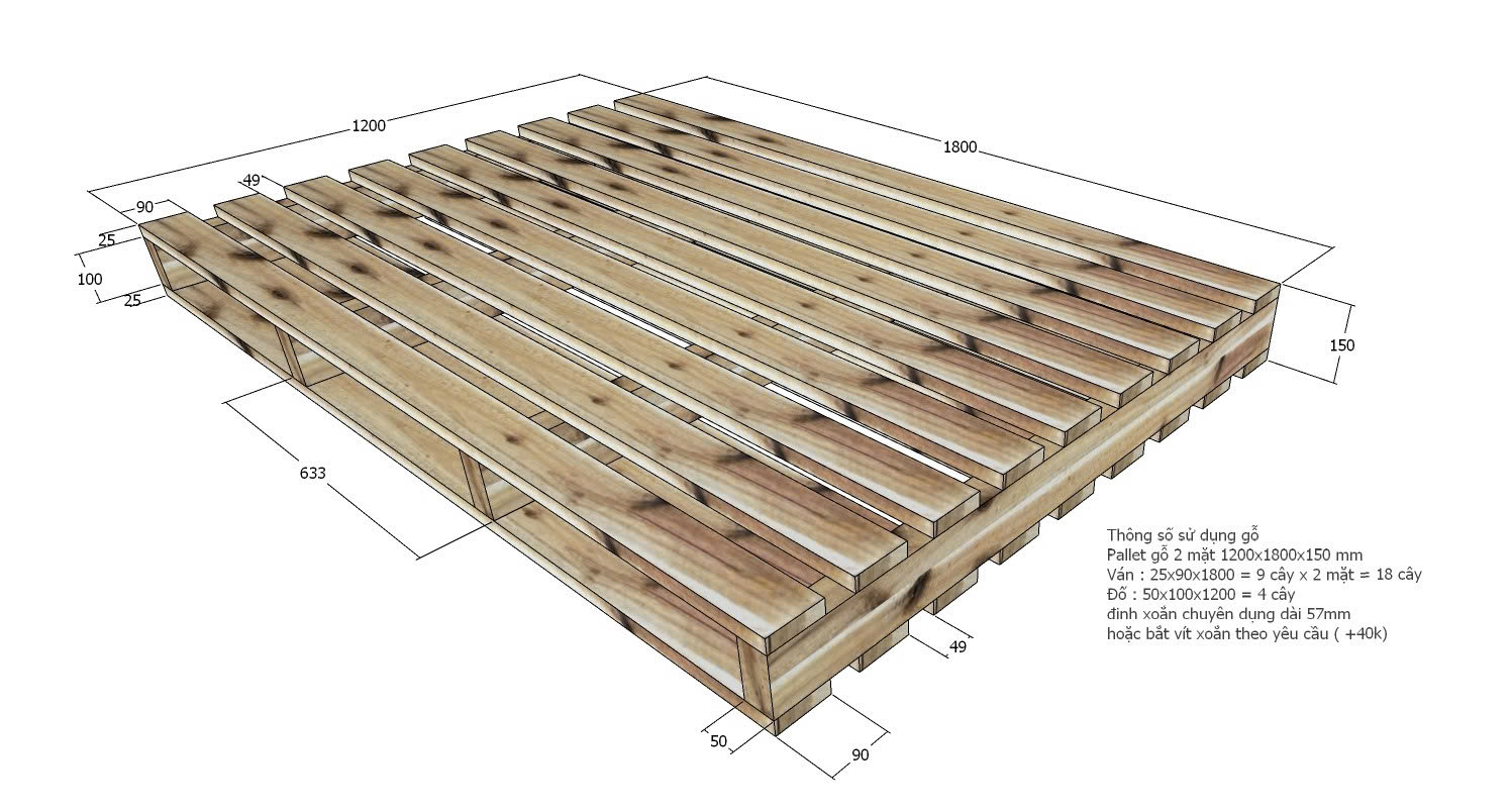 Sản Xuất Pallet Gỗ 1200x1800 - 2 mặt - Sản Xuất Pallet Gỗ Đồng Nai
